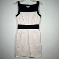 Banana Republic White Navy Striped Sleeveless A-Line Dress Size 6 Square Neck  R
