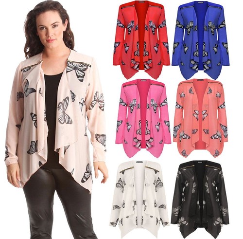 Womens Chiffon Butterfly Print Zip 