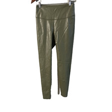 White House Black Market Green Olive Vegan Leather Runway Legging Women's Size 4