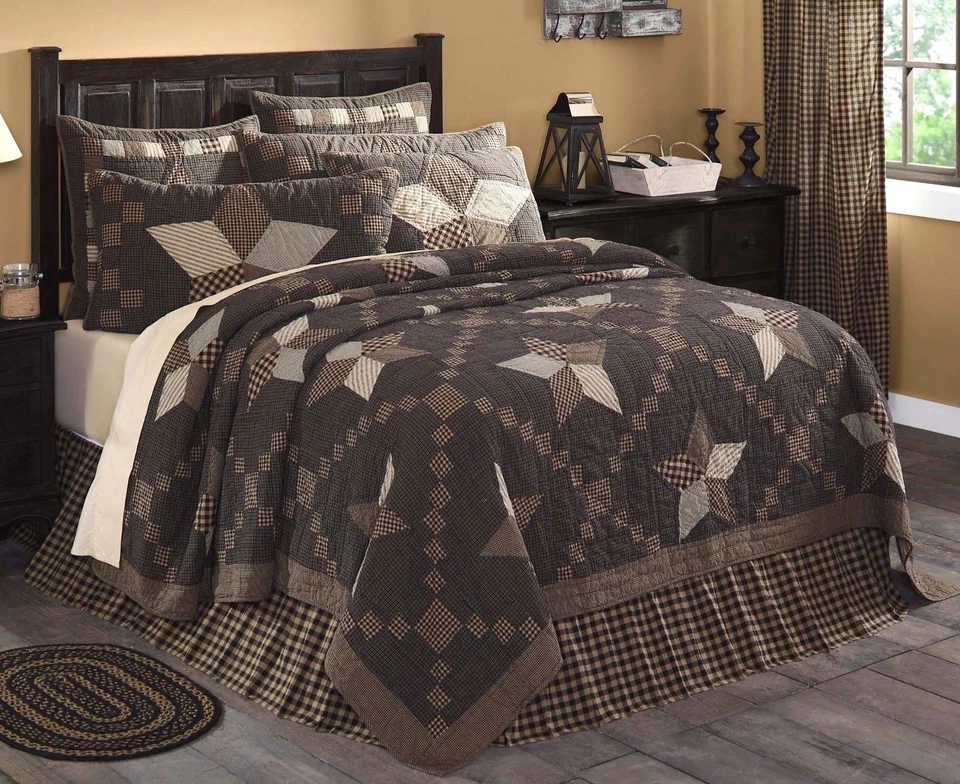 Colcha de retalhos Farmhouse Star cinza carvão e preta corrente irlandesa acolchoada à mão - Imagem 2 de 4