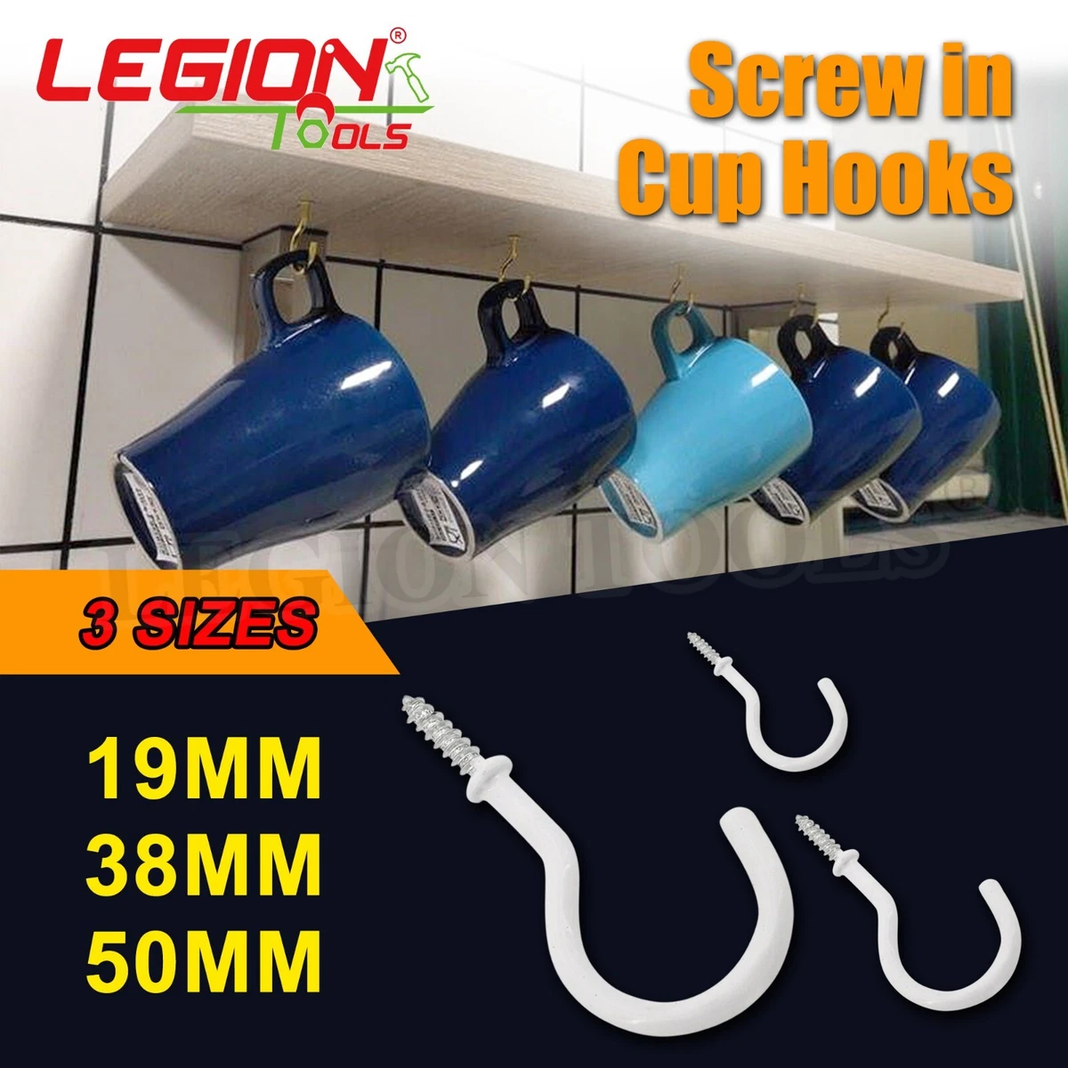 19/38/50mm PVC COATED Metal Screw In Cup Hooks White Hanging Hat Plant Hanger