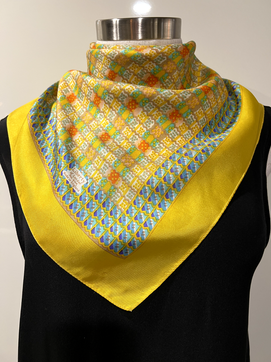 Liberty London 100% Silk Twill Yellow/Orange/Green Squares