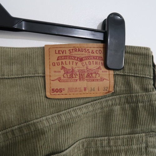 Vintage Levi's 505 Corduroy Jeans Regular Straight Fit Green Mens W34 L32 Cotton - Picture 8 of 22