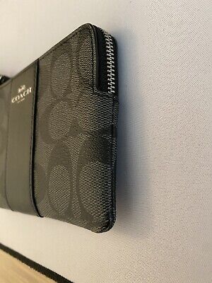 New COACH Signature PVC Leather Corner Zip Wristlet Clutch