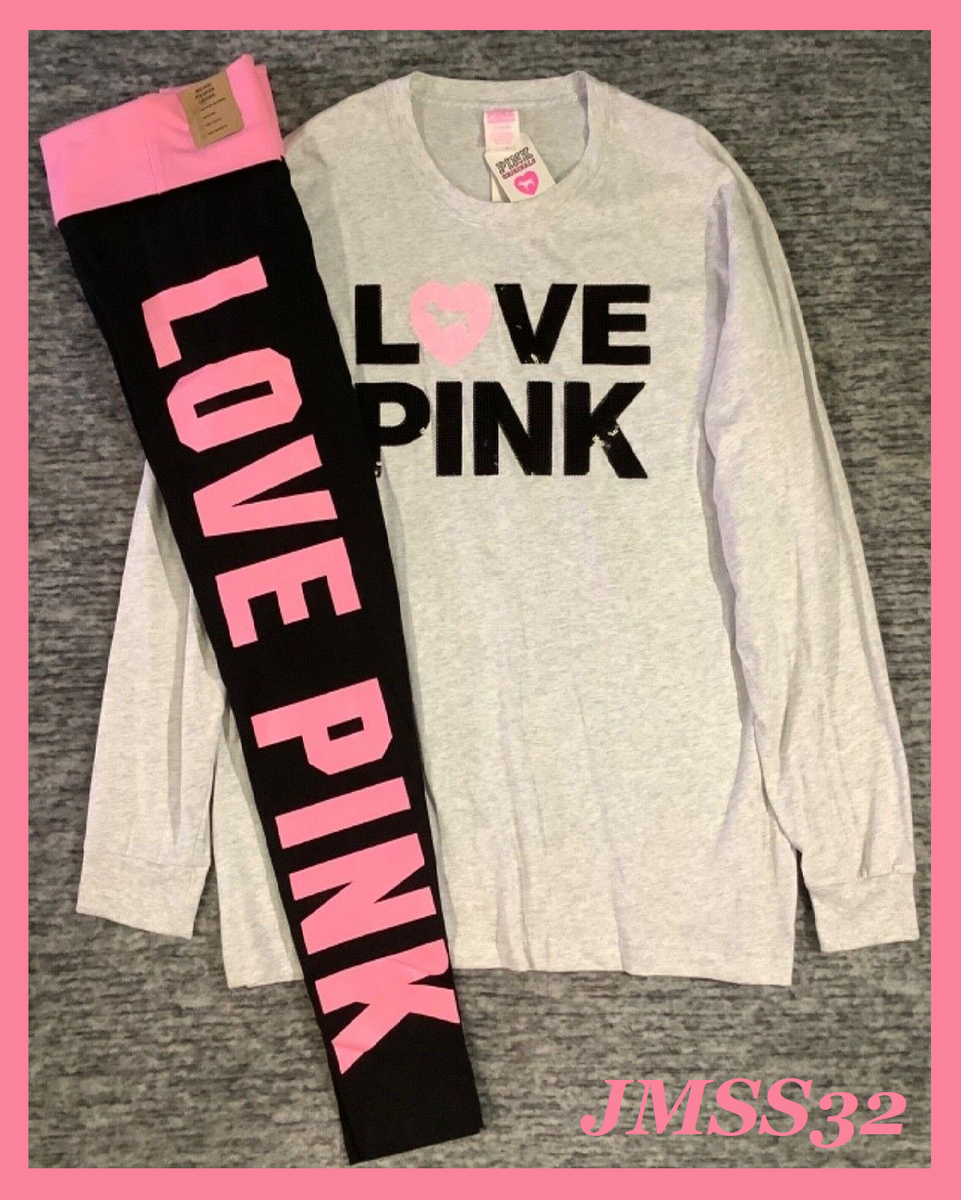 Victoria's Secret Pink Bling Campus Tee Shirt + Leggings Set Rose
