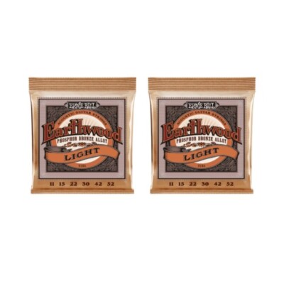 Ernie Ball Guitar Strings 2 Sets Acoustic Earthwood Phosphor Bronze Light 11-52