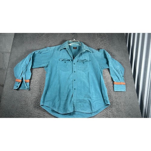 Camicia vintage Sears Western turchese denim con fasce accento arancione