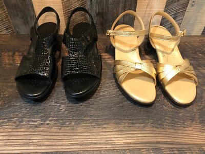 SET OF WOMEN'S SAS TRIPAD GOLD & SUNTIMER BLACK CROC DRESS SANDALS SIZE 9 |  eBay