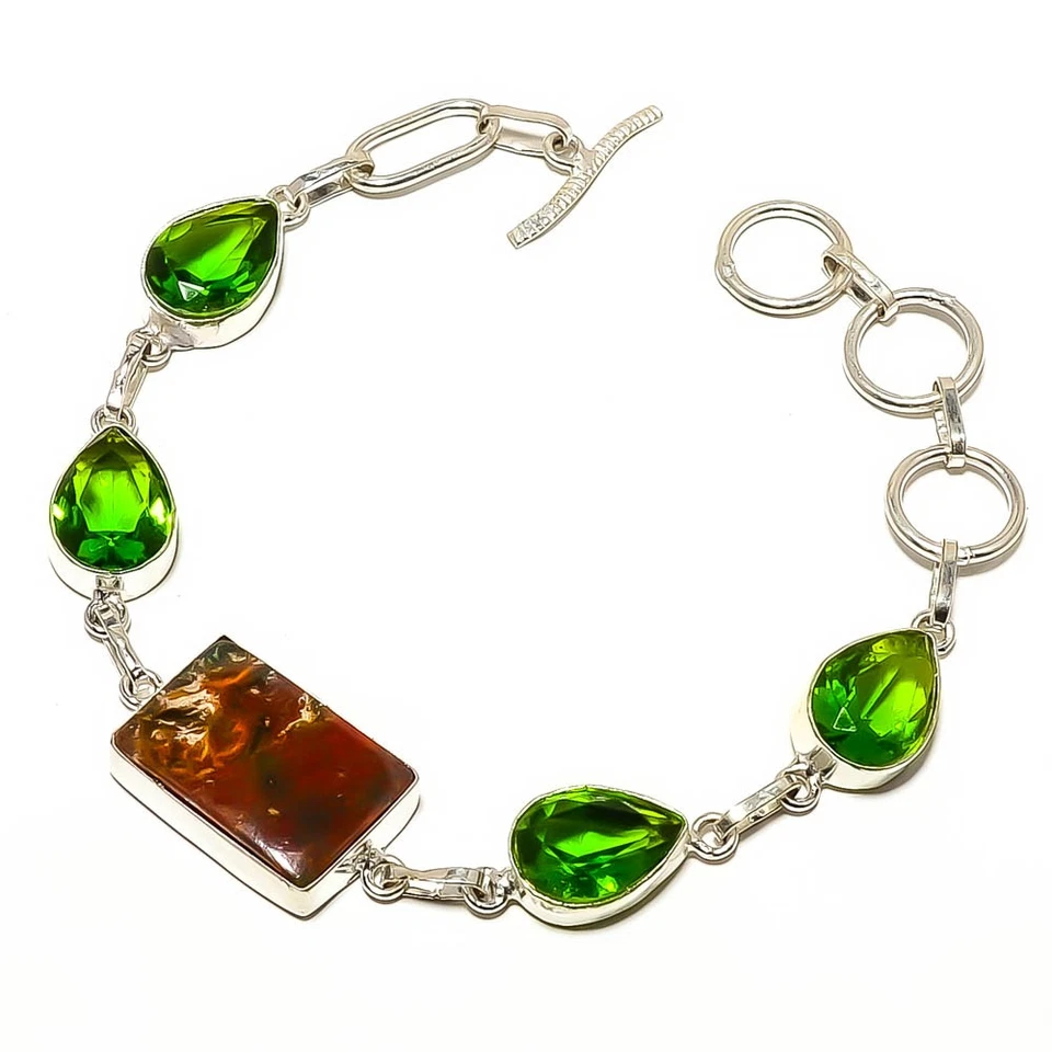 Brazalete Joyería Cromo Calcedonia-Zimbabwe, Peridoto Plateado 7-7.99" B119 Foto 3 de 4