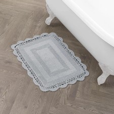 Reversible Crochet Bath Mat 17x24 Inch Soft Plush 100 Percent Cotton Light Grey