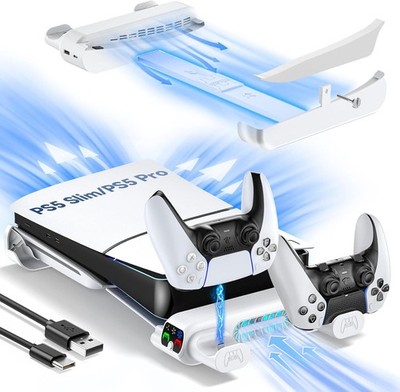 Horizontale PS 5 Slim/Pro Halterung mit Kühler für Disc & Digital, PS5 Standfuß