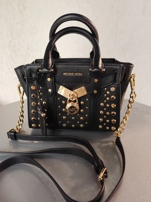 Original Michael Kors Nouveau Hamilton Tasche Nieten schwarz gold Leder NEU