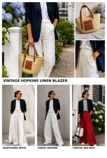 Vintage linen blazer 100 linen navy blue classic elegant size 40 42 Hopkins