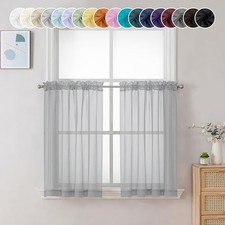 Sheer Tier Curtains 24 Inch Length, Small 42"W x 24"L Pack of 2 Light Grey