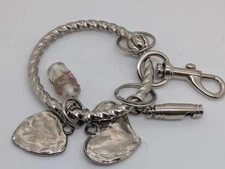 3" Wide Ring Style Charm Keychain Metallic Hearts Faux Crystal