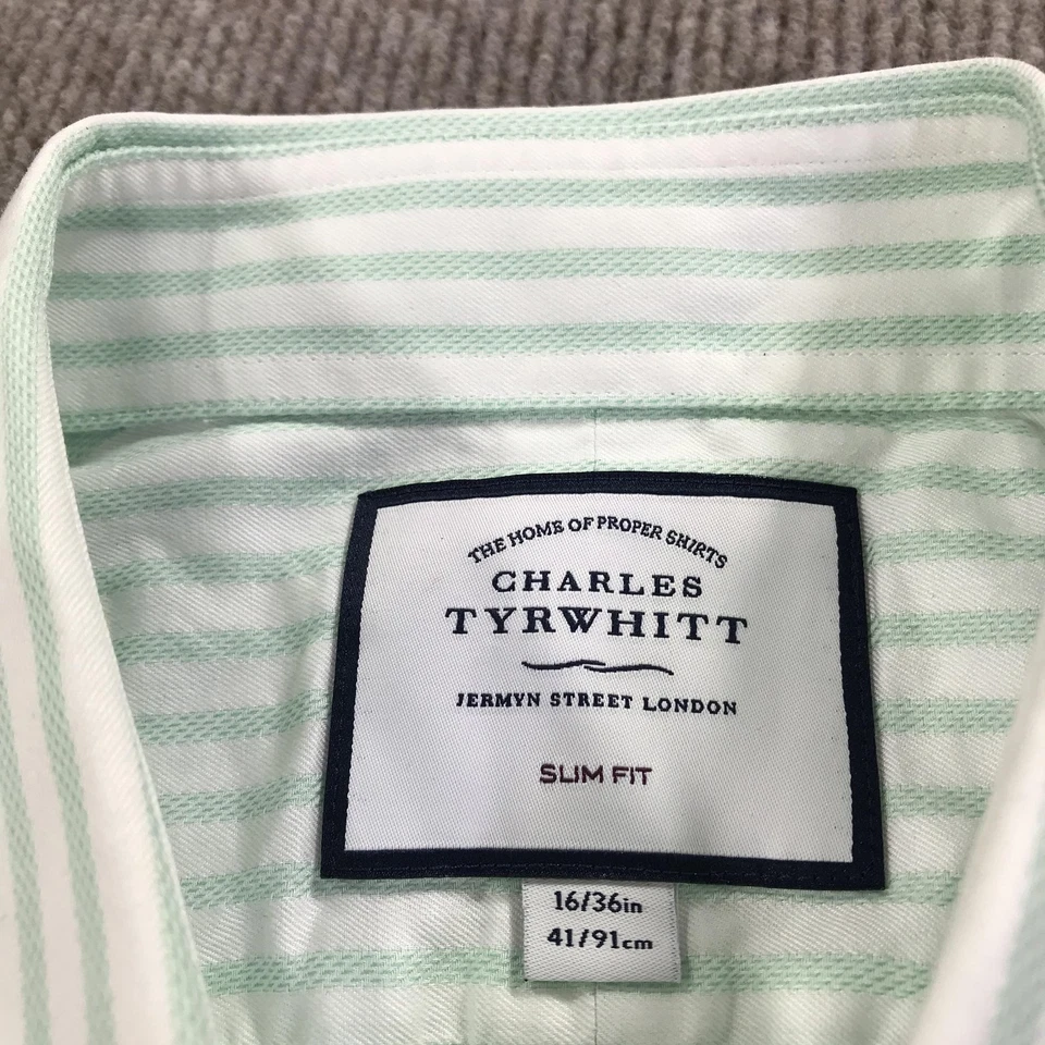 Charles Tyrwhitt Shirt Mens 16 Slim Fit Striped Button Down Long Sleeve Dress Sh - Image 4 of 4