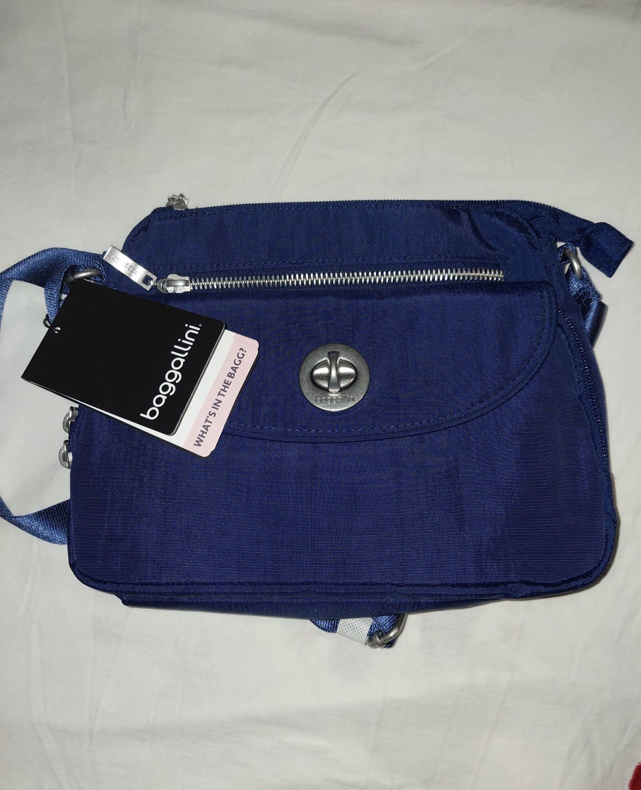 BAGGALLINI BLUE CROSSBODY BAG Adjustable Strap Turn Lock Zipper Pockets
