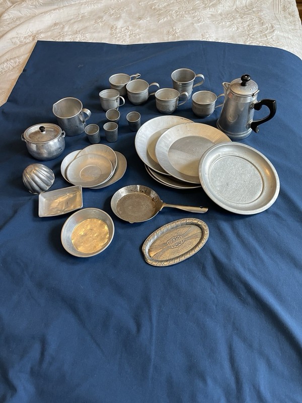 Vintage Aluminum Child Toy Play Dishes Set 1960s