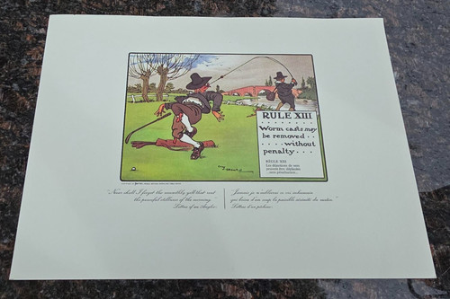 The Rules of Golf Print XIII Charles Crombie Perrier circa 1960 Fisherman Golfer