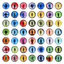 100Pcs 16mm Glass Dragon Eyes Flatback Doll Eyes, Green Purple Yellow Mixed