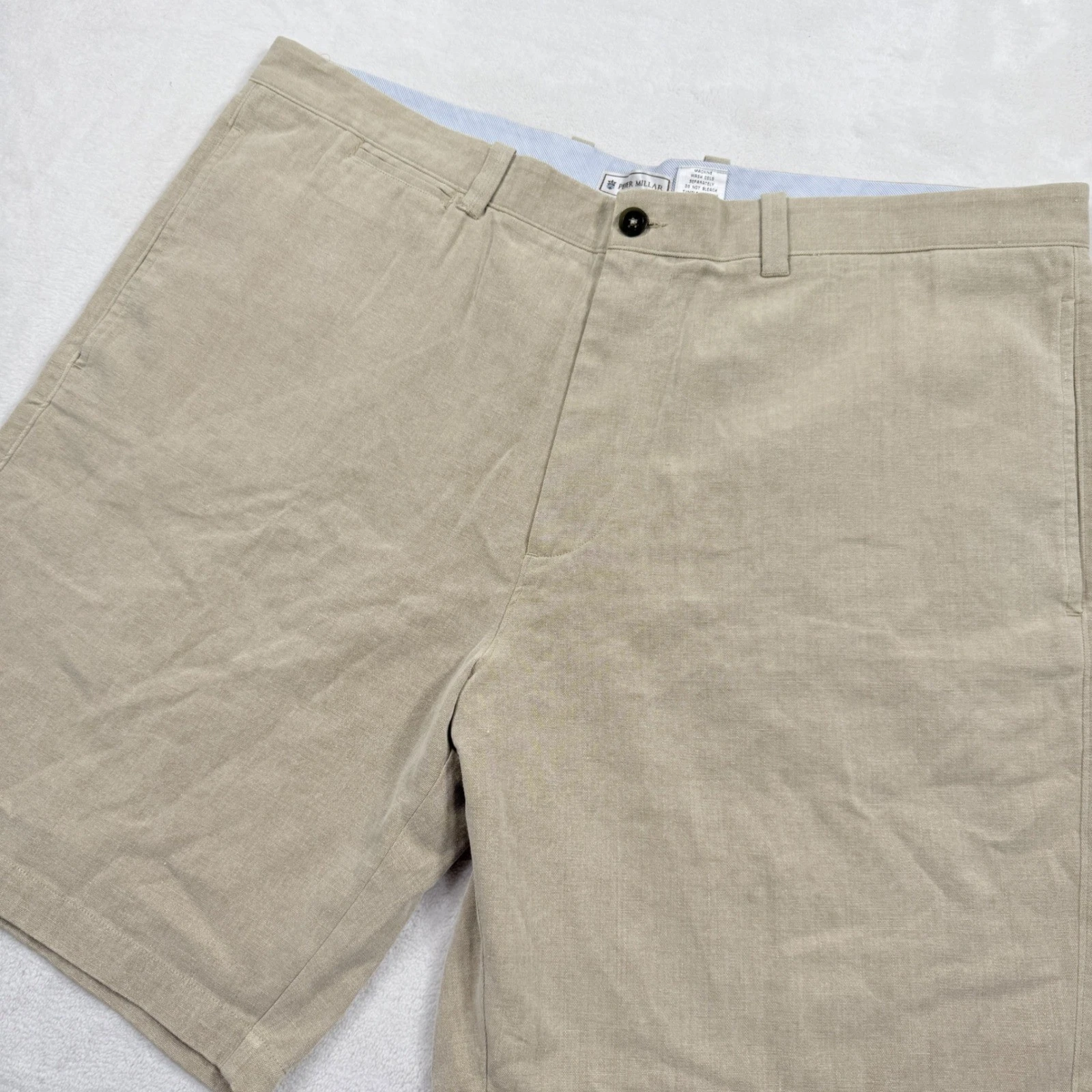 Peter Millar Mens 42 Khaki Tan Cotton Silk Linen Blend Flat Front Shorts Crown