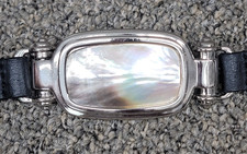 CHICO'S Mother of Pearl Belt Buckle Silver Tone 4" X 1.5"