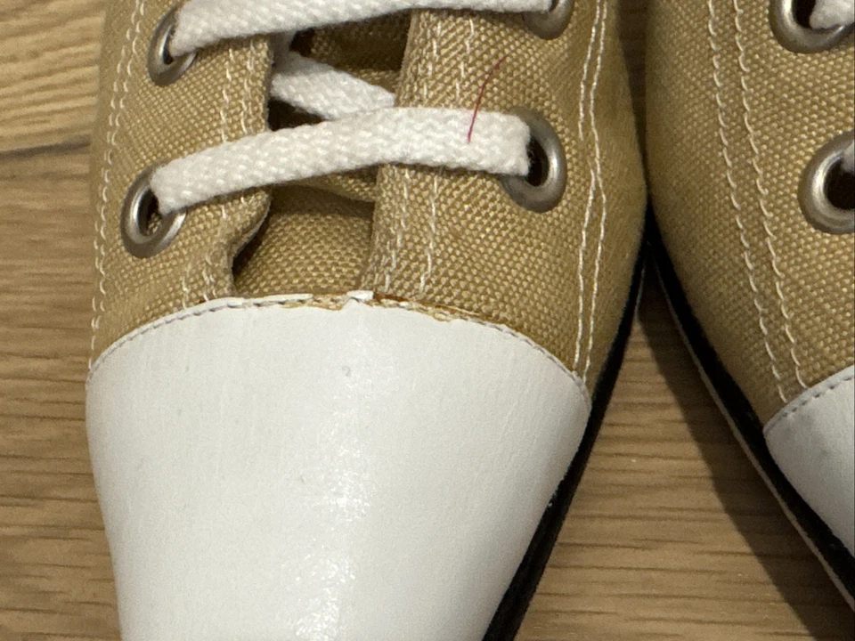 Manolo Blahnik RARO Zapatilla Botines Tacón Gatito Camel Tostado Lino Blanco Talla 37.5 Foto 3 de 4