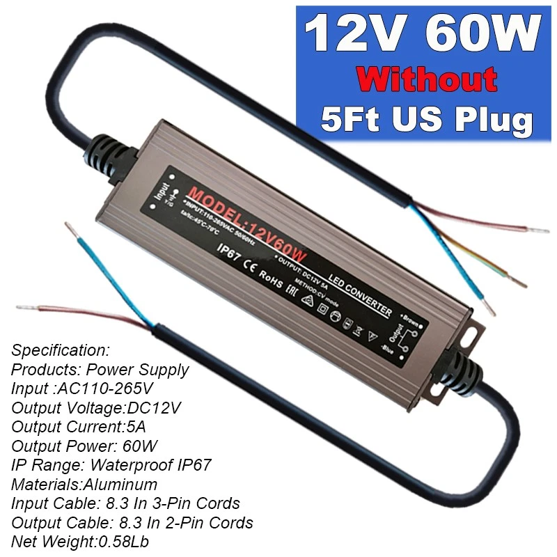 Waterproof Led Power Supply 60W AC 110V To DC 12V 5A Power Adapter For Led Strip - Image 2 of 4