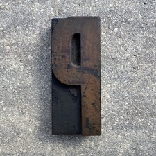 Antique vintage large 5" letterpress printing wood cut type block letter "P”