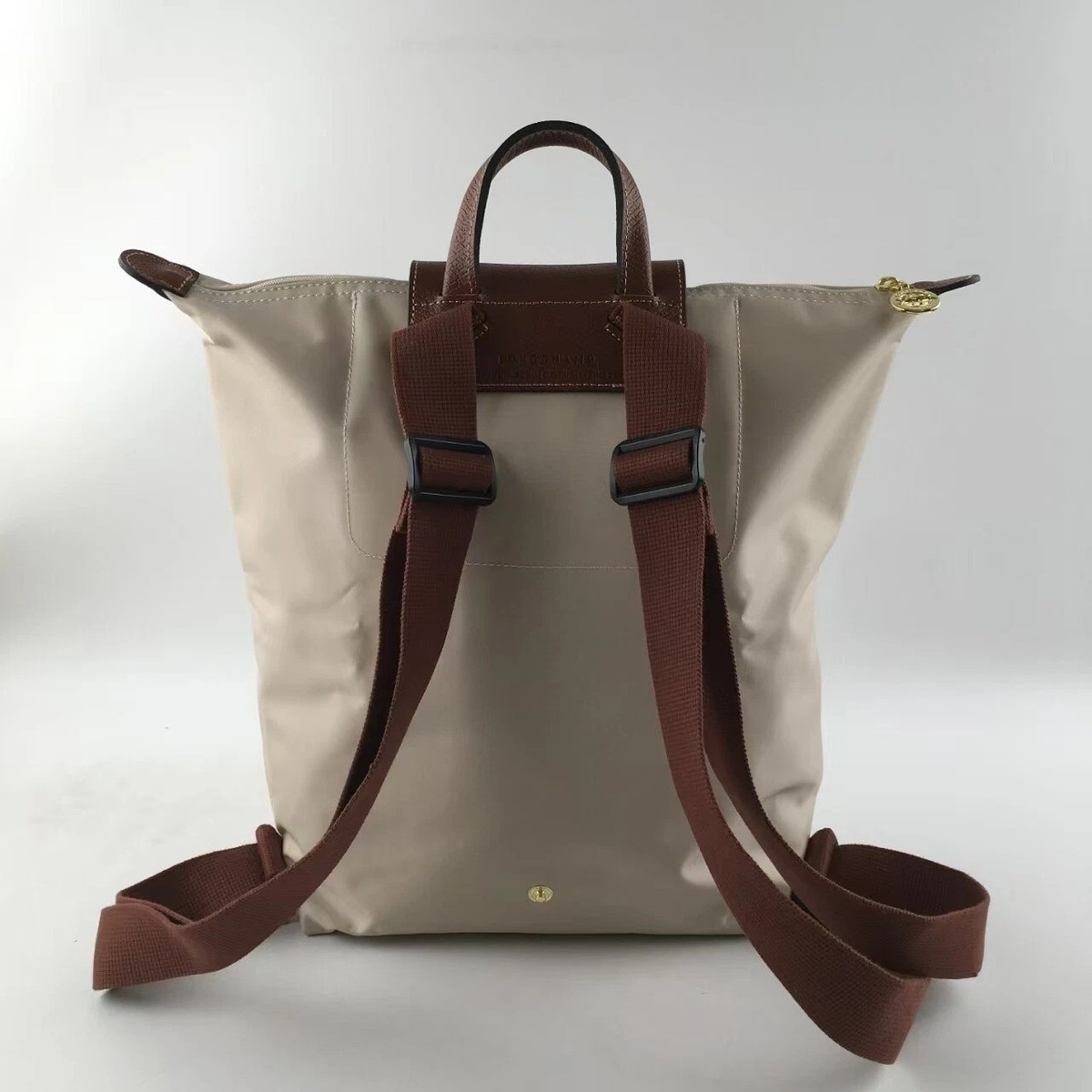 Longchamp Le Pliage Pistachio Green Nylon Backpack with Brown Leather Flap-used Le Pliage Original Medium Backpack Pistachio – Fenwick main image 4