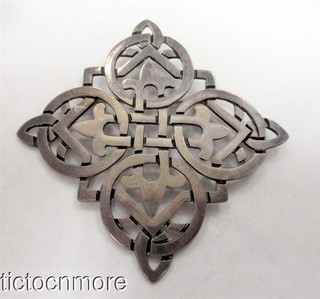 VINTAGE TAXCO SIGNED FH CELTIC KNOT CROSS CHRISTIAN STERLING PIN BROOCH