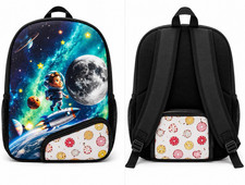 Kids Small Space Astronaut Backpack Black/Multicolor Zip Canvas Adjustable Strap