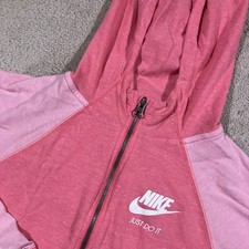 Nike Hoodie Girls XL Pink Barbiecore Colorblock Swoosh Full Zip Outdoor Exercise