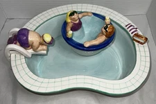 LOTUS 1995 Chip and Dip Bowl Swimming Pool Party Hot Tub Vintage Ceramic Set