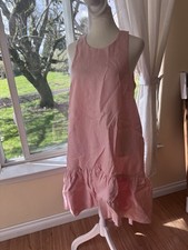 100% Organic Linen Ruffle Pink Summer Dress Women’s Medium