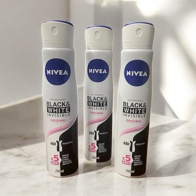 Nivea Spray Black & White Invisible Original 48h Protection 250 Ml Each 3 Bottle