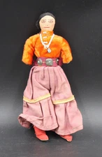 Vintage Navaho Cloth Doll 7 1/2" tall, original clothing, hand-embroidered face