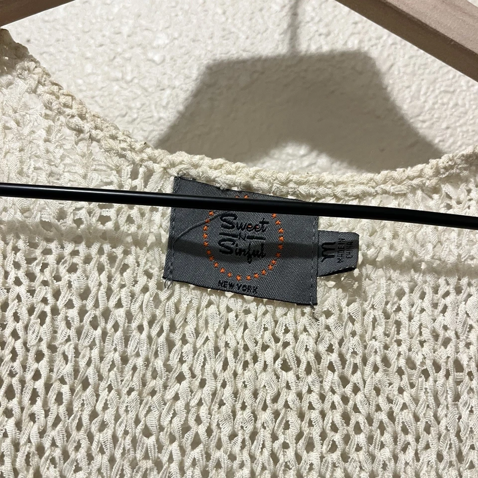 Cárdigan Boho Western Festival Sweet & Pecaminoso Mujer M Crema Tanque Crochet Flecos Foto 2 de 4