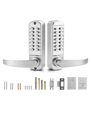 Mechanical Keyless Entry Door Lock 14 Key Mechanical Keypad Lock for Home Sliver