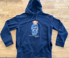 Polo Bear Ralph Lauren Hoodie Fleece Pockets Sweatshirt Denim Graphic Men's Lg