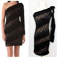 Diane von Furstenberg Noemi One-Shoulder Lace Stripe Mini Dress Size 0