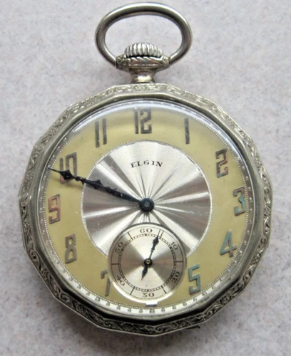 Vintage Elgin 12s OF Pkt Watch Mdl 3, 17J, Grade 345, Class 114, 1928; Runs well