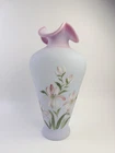 New ListingFenton 13" Blue Burmese Vase Pink Flowers Large Hand Signed D Robinson