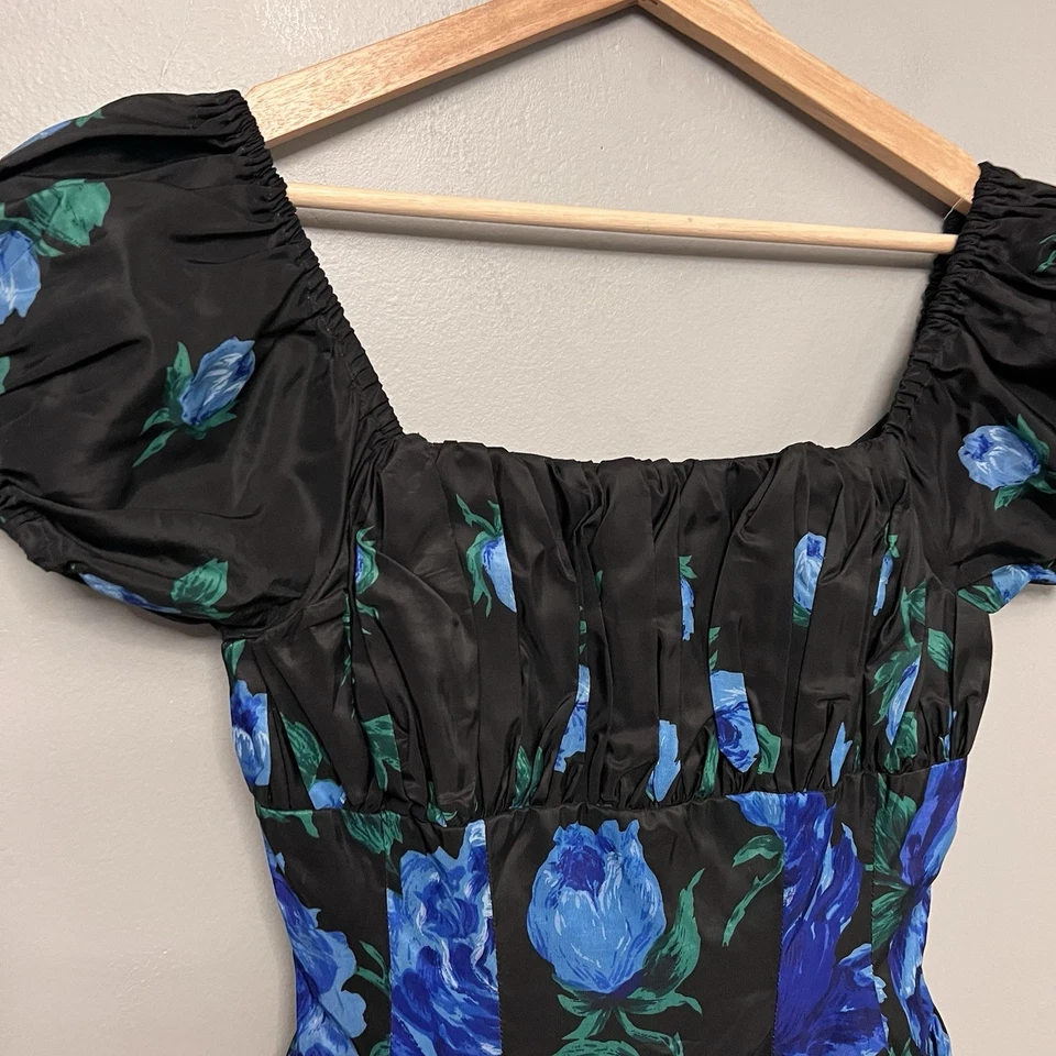 VTG 50s Suzy Perette Couture Blue Roses Print Party Dress Rockabilly Pin-Up S/M - Image 3 of 4