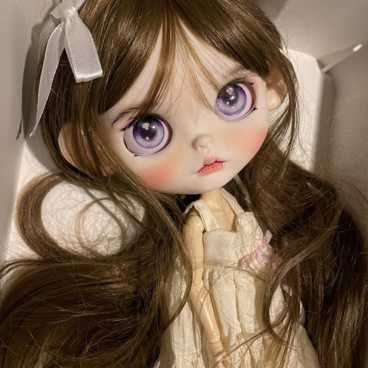 12-Inch Blythe Custom Doll with 4 Glass Eye Chips & 19-Joint Body Dress Included