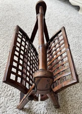 Vtg Bamboo Folding Wood Magazine Book Rack Stand Holder Mid Century