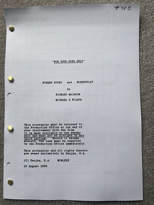 For Your Eyes Only Film Script. James Bond 007. Roger Moore, Carole Bouquet.