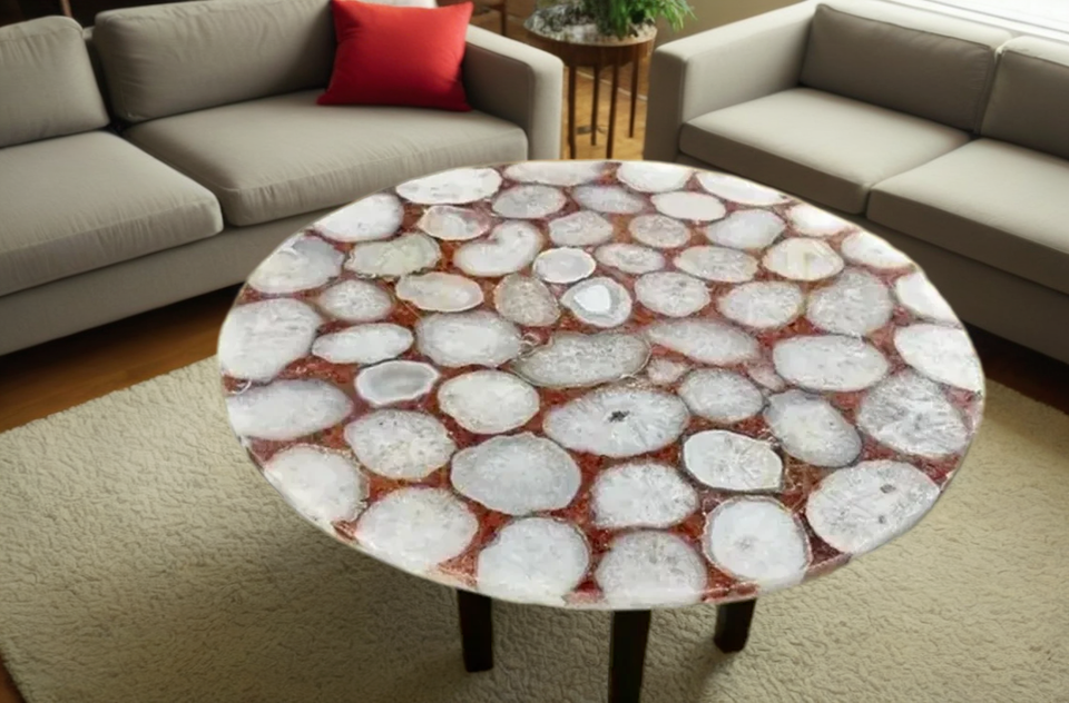 Luxury White Agate Coffee Table Handmade from Natural Stone Modern Art Furniture