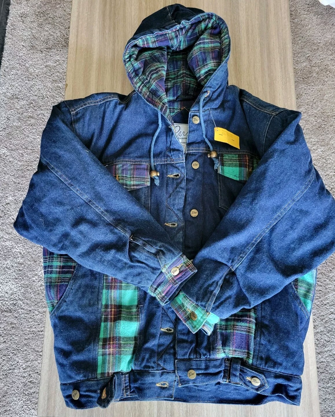Chaqueta de mezclilla pesada vintage Rainbow West talla mediana, gruesa franela de invierno azul retro
