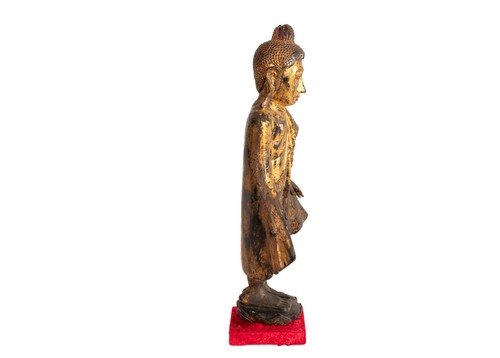 Antiker , Stehender Buddha. Holz, Lack und Vergoldung. Burma , Mandalay. 19. Jh. - Bild 7 von 11